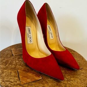 Stunning red suede Jimmy Choo Romy Heels